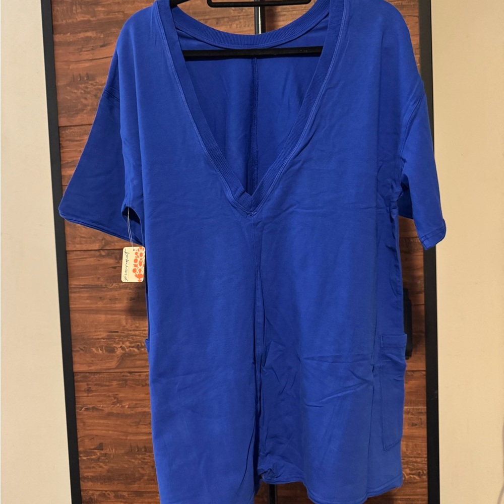 Free People Blue V-Neck Romper